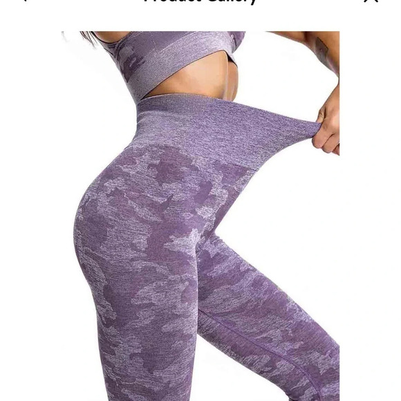 NWOT Women’s tummy control purple camouflage leggings One Size - Picture 3 of 5